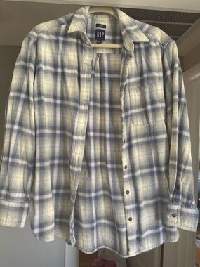 GAP Flannel Plaid Shirt in Blue & Cream
